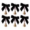 Holiday Party Hanging Ornaments 6 Pcs Velvet Bow with Bell Ornaments, Vintage Rustic Christmas Seasonal Decorative Decoration, Retro Jingle