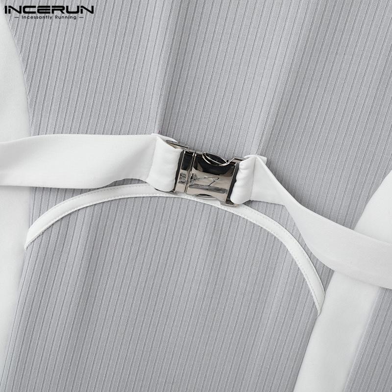 INCERUN Men Turtleneck Stitching Oversleeve Rib Casual Fitted Tank Tops
