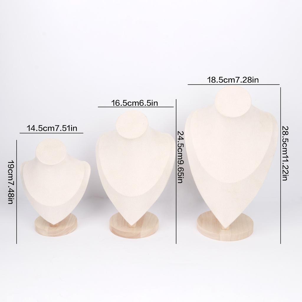 1pc Velvet Portrait Necklace Storage Rack With Wooden Base Jewelry Display Stand Jewelry Mannequin Bust Holder