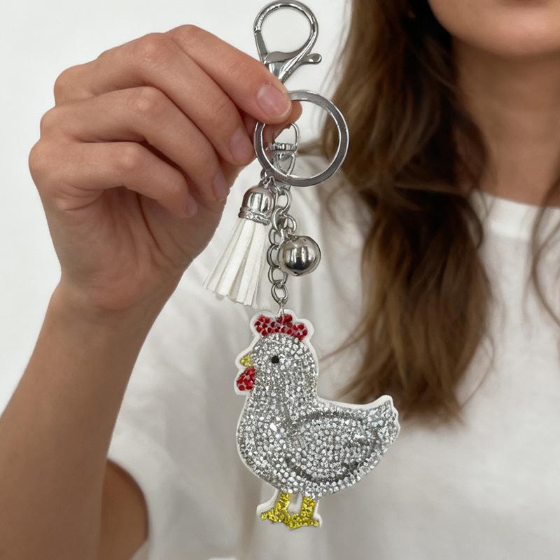 Rhinestone Rooster Keychain Charm with Tassel