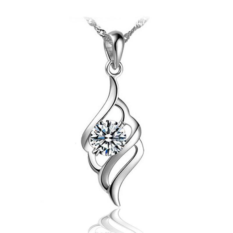 Angel's Feather Silver-Plated Pendant: Korean Fashion Jewelry with Super Flash Crystal for Women