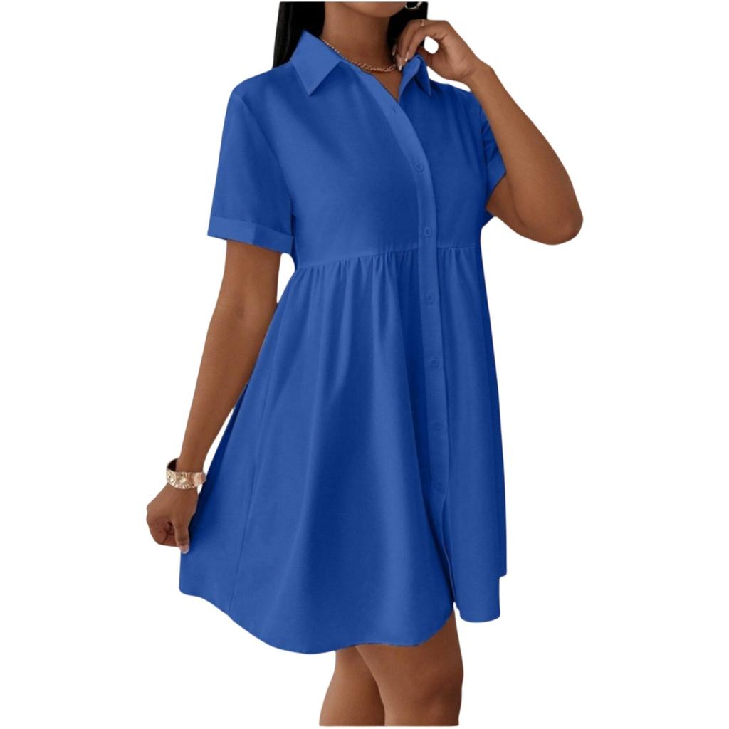 Women's Casual And Fashionable Loose Dress Button Up Collar Shirt Dress Shirt Dress