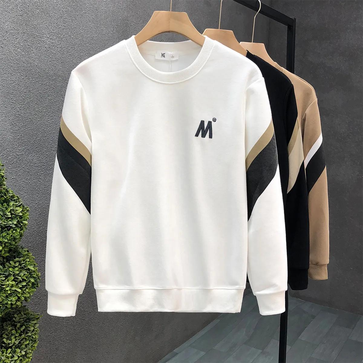 

Свитер с вышивкой букв, осенний повседневный, сращивание цветов, круглый вырез, свободный тренд, простые топы с длинными рукавами для мужчин, большие размеры S белый