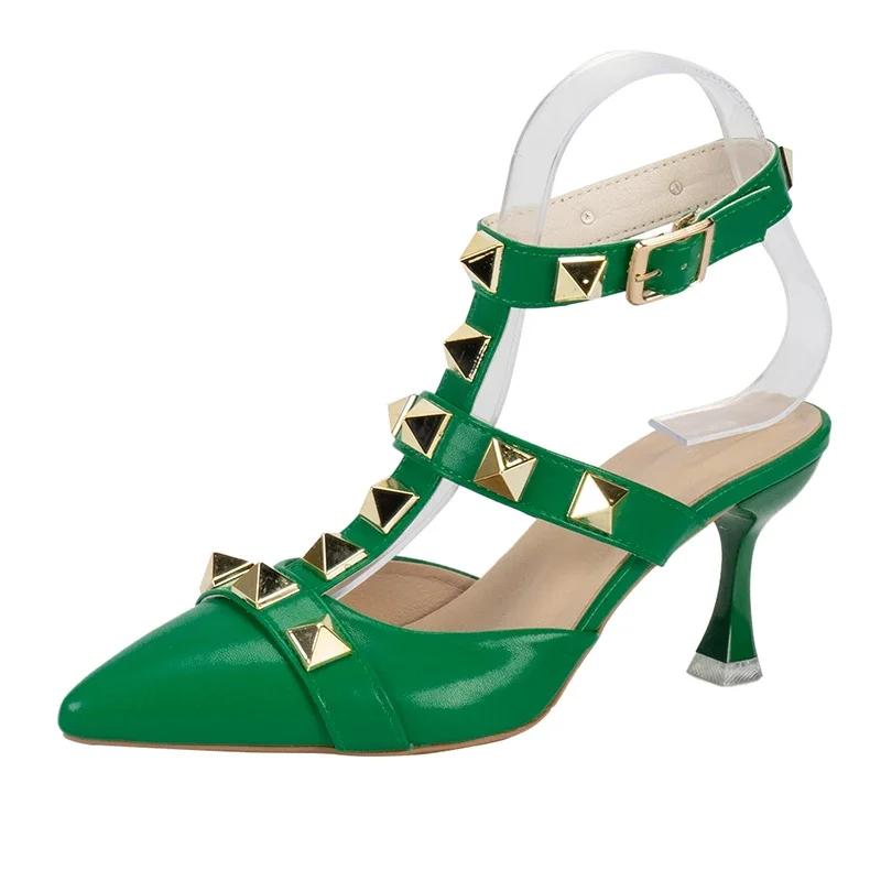 Fashion 2024 Women 8cm High Heels Strappy Sandals Lady Fetish Rivets Block Heels Sandles Gladiator Summer Women's Sandals