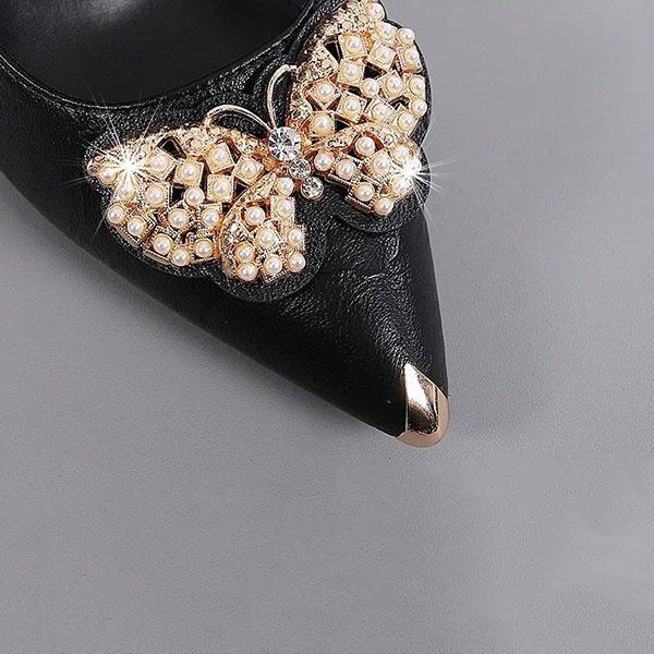 Damen Frühling Herbst Weiche Leder High Heels Echtes Leder Stiletto Schuhe Strass Schmetterling Schuhe für Büro Damen