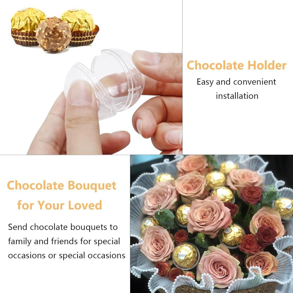 30Pcs Acrylic Chocolate Candy Holder Clear Chocolate Box Plastic Round, Chocolate Holder for Bouquet Flower Packaging Support Rack Candy Holder