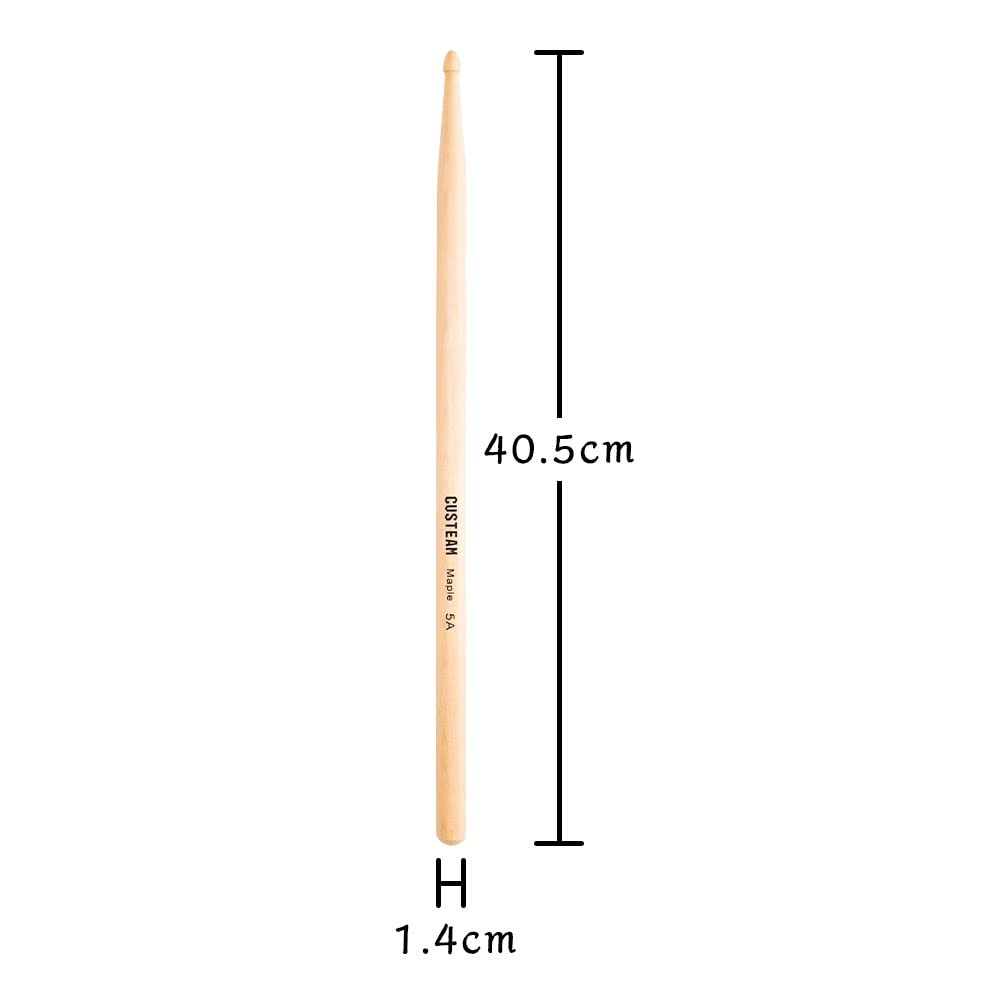 CUSTEAM 5A Maple Drumsticks for Practice, Set of 3 Pairs (6 Sticks), 42.5 X 5 X 3.5 Cm