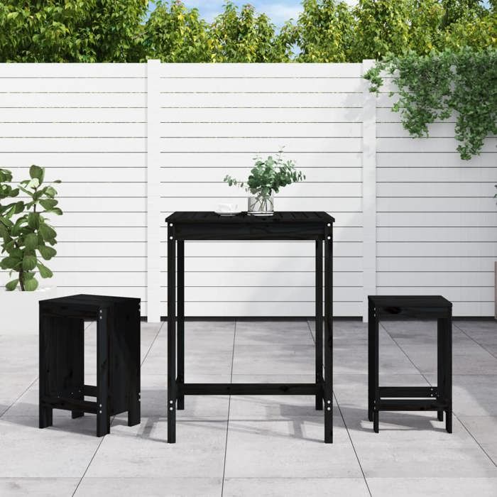 VidaXL 3-piece Garden Bar Set Black Solid Pine Wood, Pub Set, Patio Bar Set, Table Set 3157737