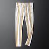 Elastic High Waist Pocket Striped Contrasting Color Men's Fashion Embroidered Casual Straight Casual Trousers