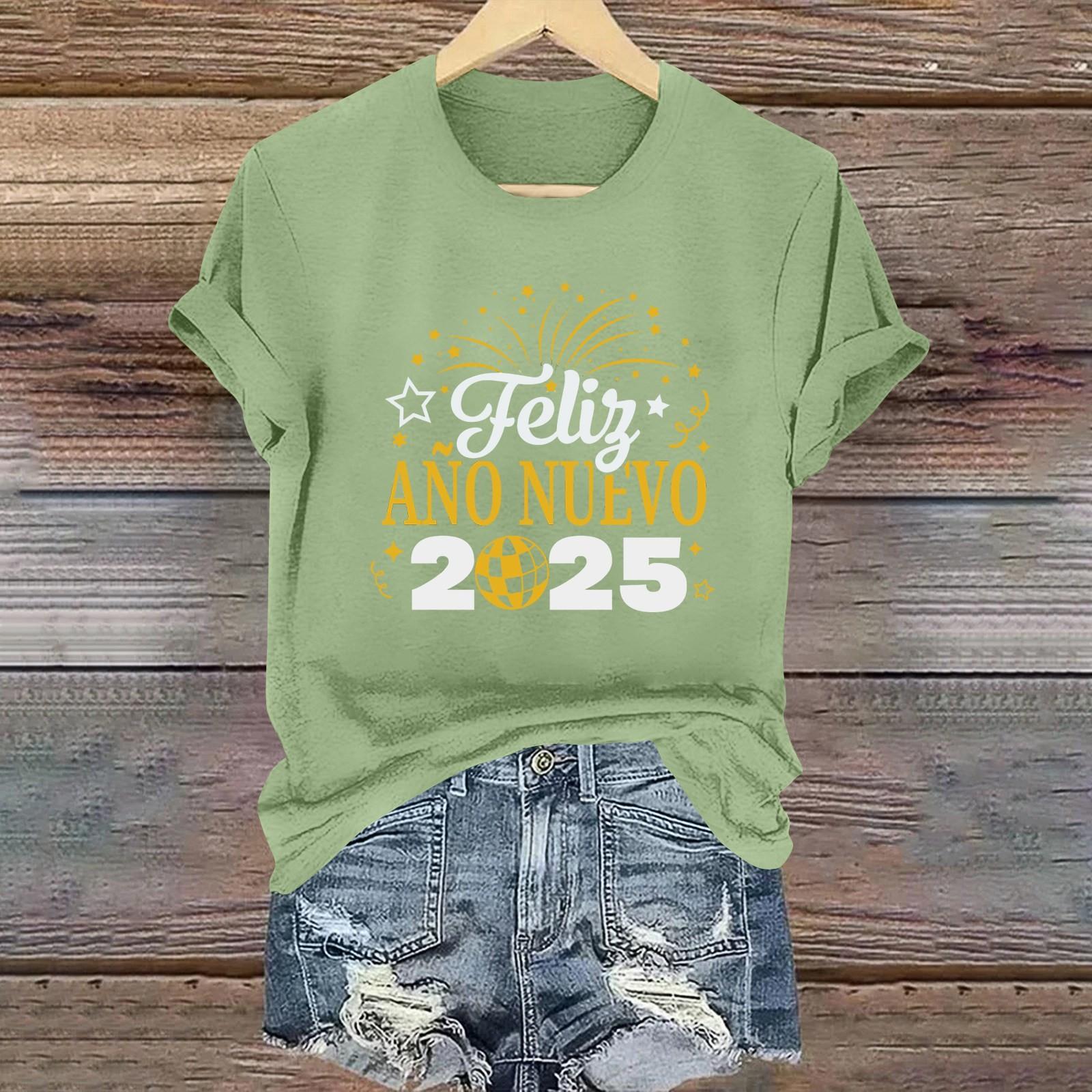 

Женские футболки с длинным рукавом и круглым вырезом 2025 года, новогодние принты, рубашки с рукавами-фонариками, блузки на пуговицах, топы XL