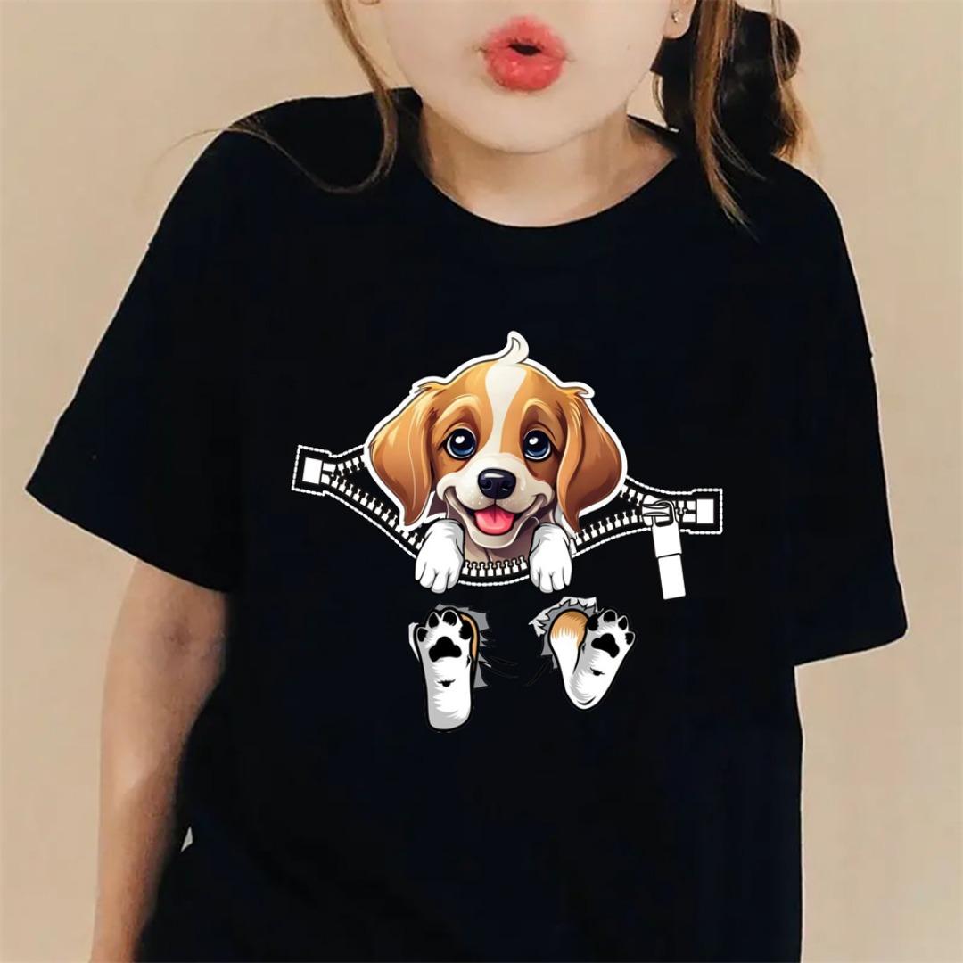 

Креативные футболки с графическим принтом «Мультяшный кот и медведь», удобная футболка с круглым вырезом и коротким рукавом, детская одежда, летние топы для девочек 140 cm