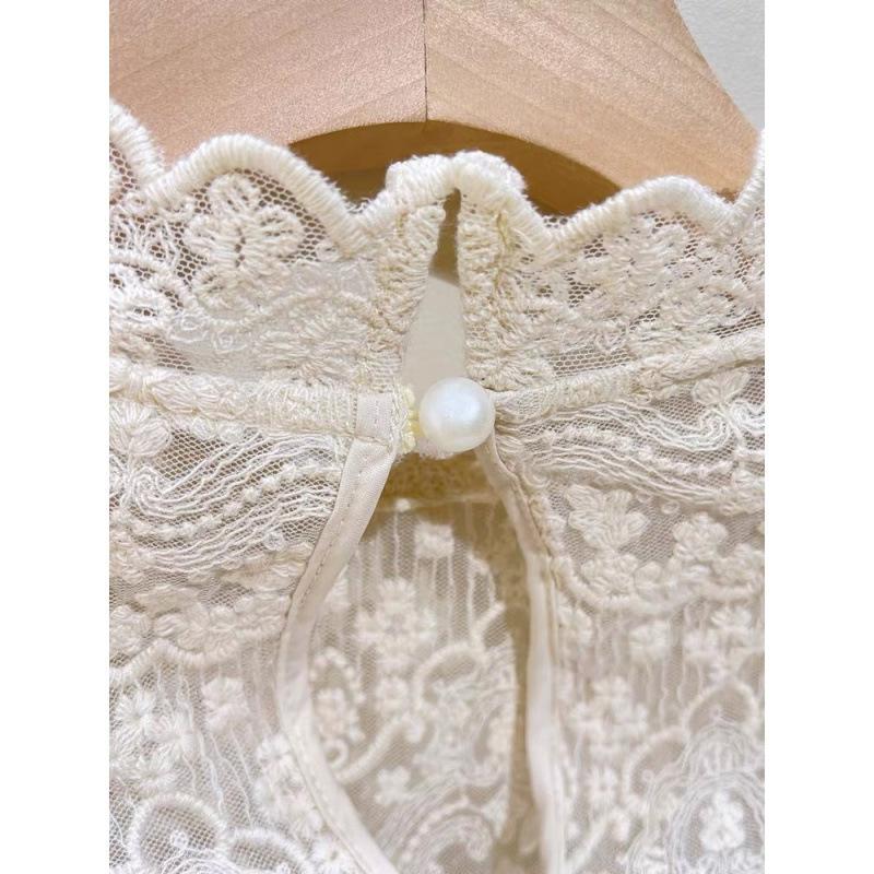 Semi-turtleneck lace sweater with small shirt inside women's spring and autumn new embroidered thin mesh bottoming shirt hollow top women