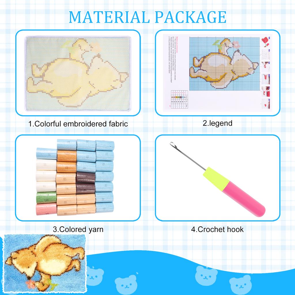 3D Latch Hook Rug Kit DIY Handcraft Rug Beginner Making Kit 3D Bear/Owl Shaped Pattern Segment Embroidery Pillow Sofa Cushions