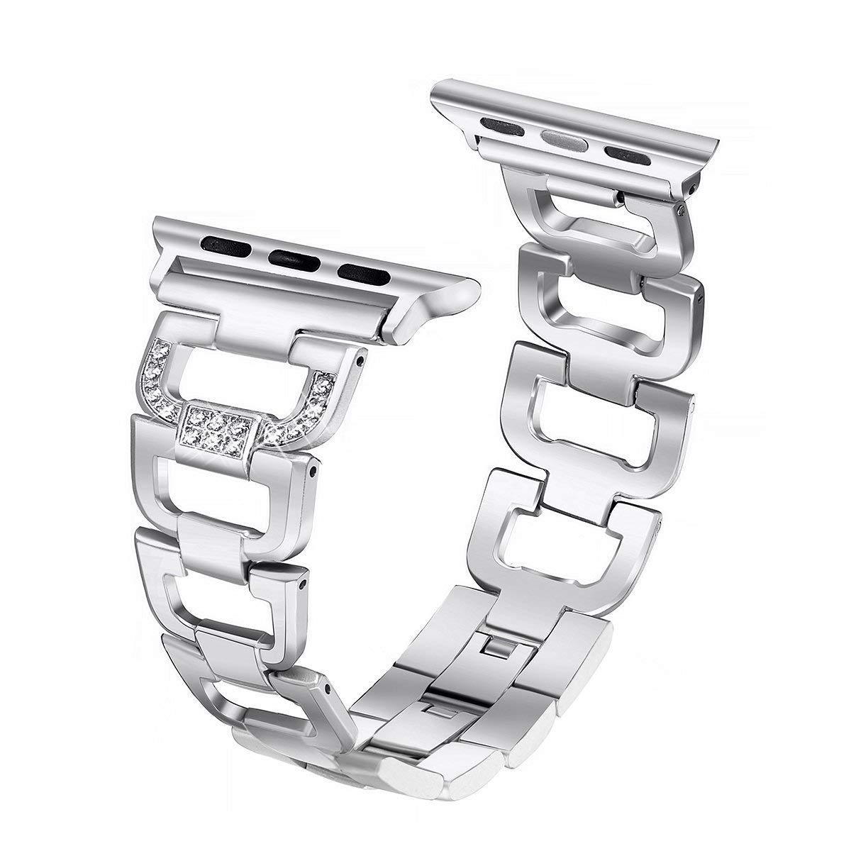 

женский ремешок для iWatch 10 9 8 7 6 5 se Блестящий ремешок для часов Apple Watch ultra 49 мм 45 мм 46 мм 42 мм 41 мм с бриллиантами iwatch38mm 40mm 41mm серебряный