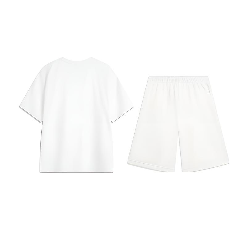 Li Ning Logo Print Simple Comfortable Versatile Crew Neck Pullover Short Sleeve T-Shirt Casual Sports Set Unisex Tops White AHSU651-1+AKST593-7