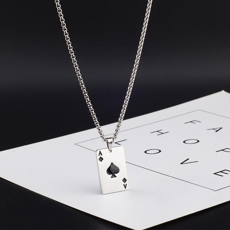

Creative Playing Cards Necklace Sweatshirt Sweater Pendant for Men Titanium Steel Cool Dance Party Couple Black Jack - 60cm