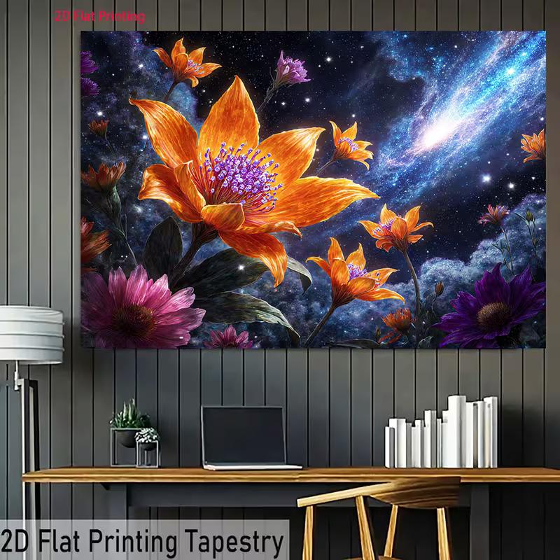 2D Themed Tapestry for Modern Decor, Cosmic Flowers with a Bright Nebula and Starry Night 47.2x31.5inch/120*80cm