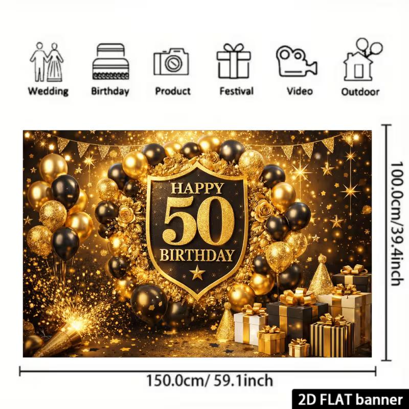 2D 50th Birthday Black Gold Balloons Photography Background