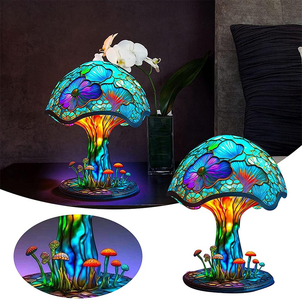 Painting Glass Mushroom Table Lamp for Bedroom Living Room Home Office Decor