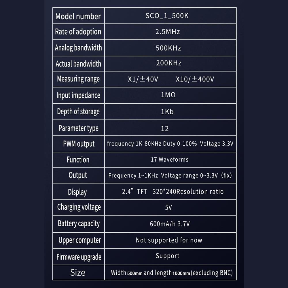 Handheld Oscilloscope 320*240 Resolution 2.4inch TFT Display 2.5MHz Sample Rate 500KHz Bandwidth