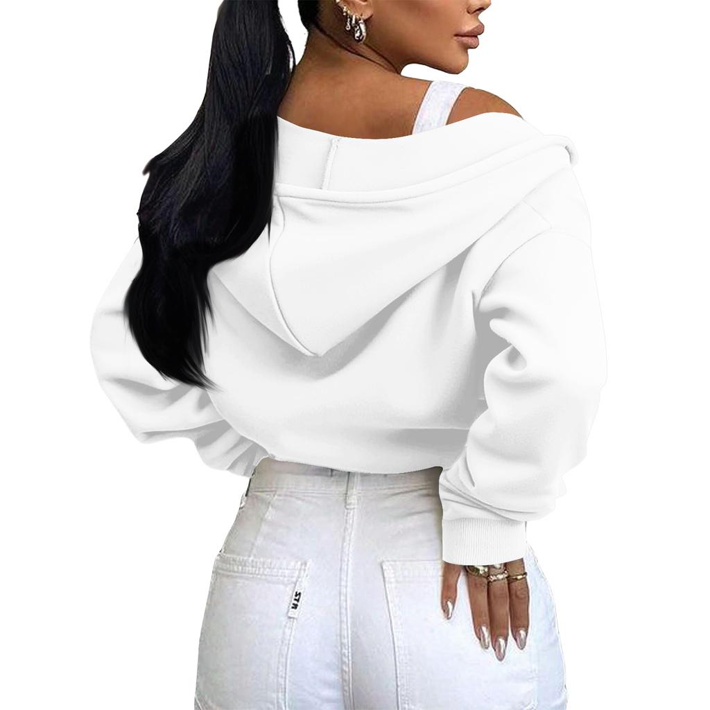 Women's Color Zipper Crop Hooded Jacket