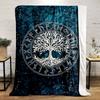 Tree of Life with Nordic Runes Printed Flannel Blanket for Bedroom, Living Room, Sofa, and Nap