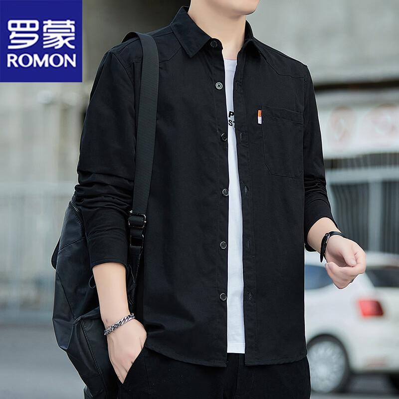 ROMON Men's Loose Fit Cotton Long Sleeve Shirt