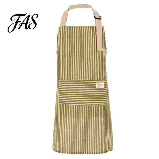 Chef Striped Apron Cotton Linen Kitchen with Pocket Breathable Waterproof Oil-proof Adjustable Men Women Cooking Baking Sleeveless Bib Tool Storage