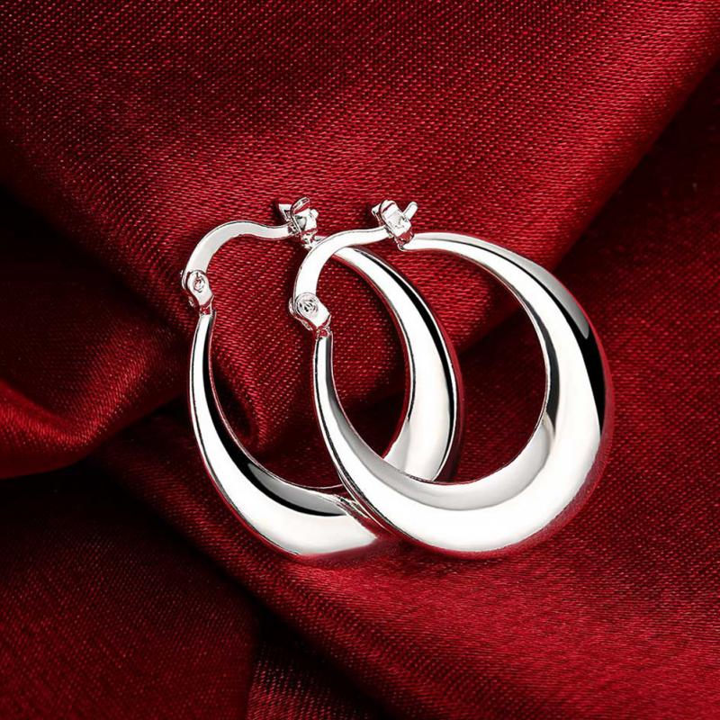 925 Silver Plated Crescent Moon U Shaped Hoop Earrings Women Fashion Jewelry Accessory