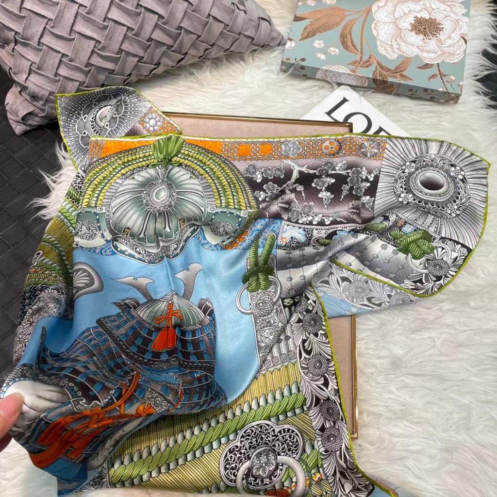 Bysifa|New Blue Silk Scarf Hijab Shawl Women Fashion Accessories Head Neck Scarves Printed Fall Winter Square Scarves Wraps 90Cm