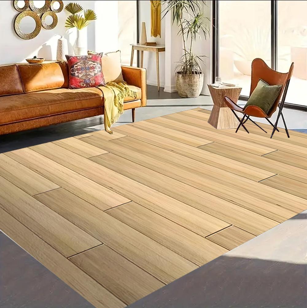 Realistic Wood Texture Carpet Large Brown Wood Grain Floor Mat for Modern Living Room  Kitchen Coffee Table Floor Mat Gifts