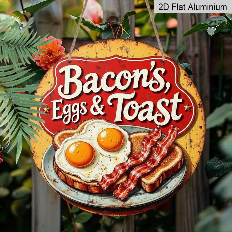 

2D Flat Aluminum Egg and Toast Wall Art, Retro Style, 7.87 Inches × 7.87 Inches, Holiday Gift, Perfect for Cafés, Restaurants, Bars, Kitchens, Homes 1pc