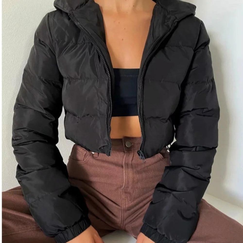 Модная женская одежда Свободная вельветовая куртка с капюшоном с длинным рукавом Хлопковая куртка S чёрный