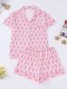 New Women's Pajamas Printed Lapel Collar Short-sleeved Shorts European and American Loungewear Cardigan Loose and Comfortable