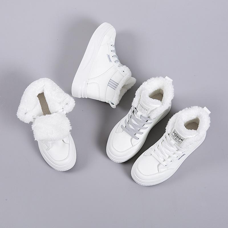 Fleece thickened little white shoes women's 2025 winter new casual thick-soled non-slip student board shoes high-top warm cotton shoes