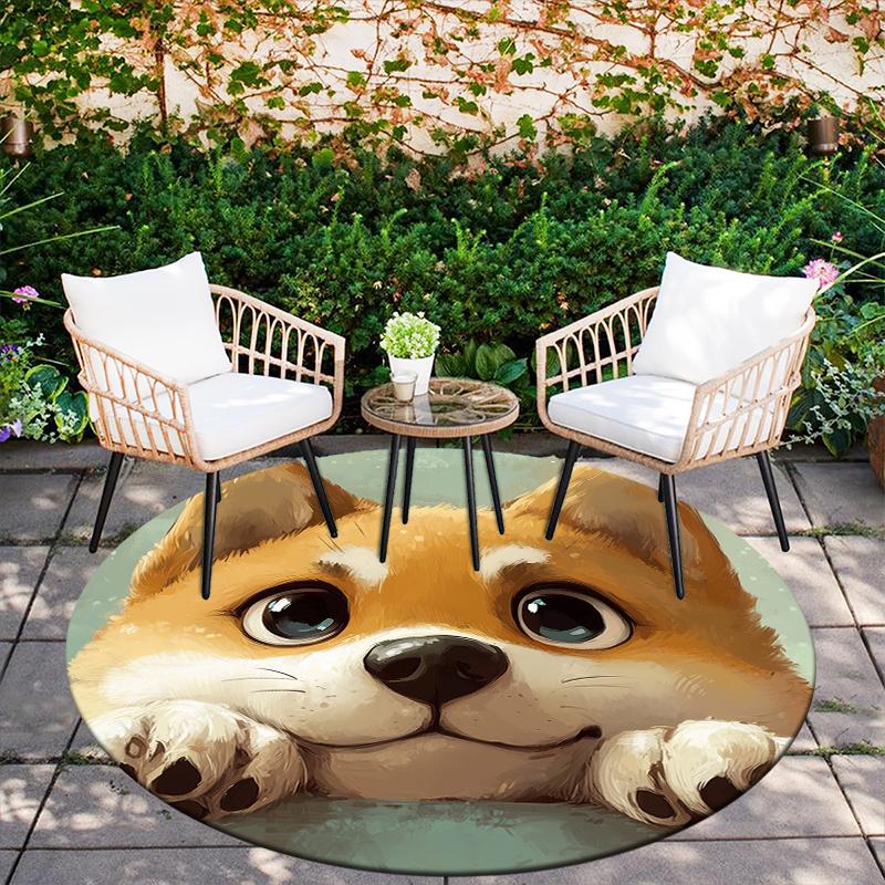 Cute Shiba Inu pattern round rug,Carpet Rug for Living Room Bedroom Playroom ,Non-slip Floor Mat,Holiday Gifts and Birthday Gifts.