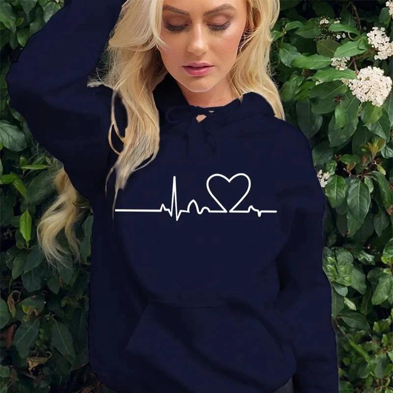 Womens Winter Hooded Long Sleeve Sweatshirt Loose Fit Unisex Casual Pullover With Kangaroo Pocket