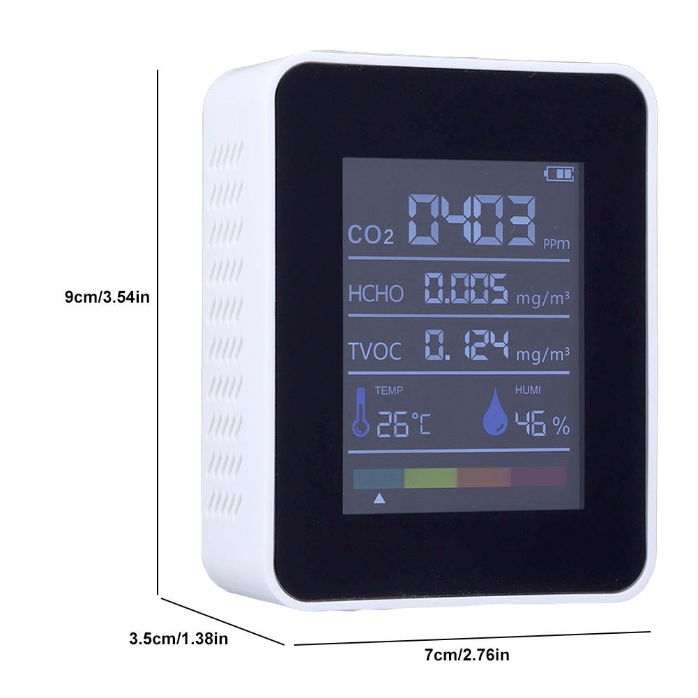 5 in 1 Digital Temperature Humidity Tester Multifunctional Carbon Dioxide TVOC HCHO Detector for Home School Hotel Office Car