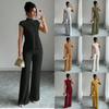 Dámský top s krátkým rukávem a širokými kalhotami Dvoudílná sada Vícebarevný ležérní outfit