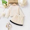 Girls' Sweet Set Spring and Autumn Children's Fashion Bow Coat Pleated Skirt Set