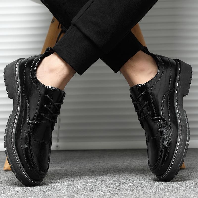 2024 New Men's Versatile Casual Black Leather Shoes Trend Outdoor Breathable Shoes Lace Up Driving Hiking Shoes for Man