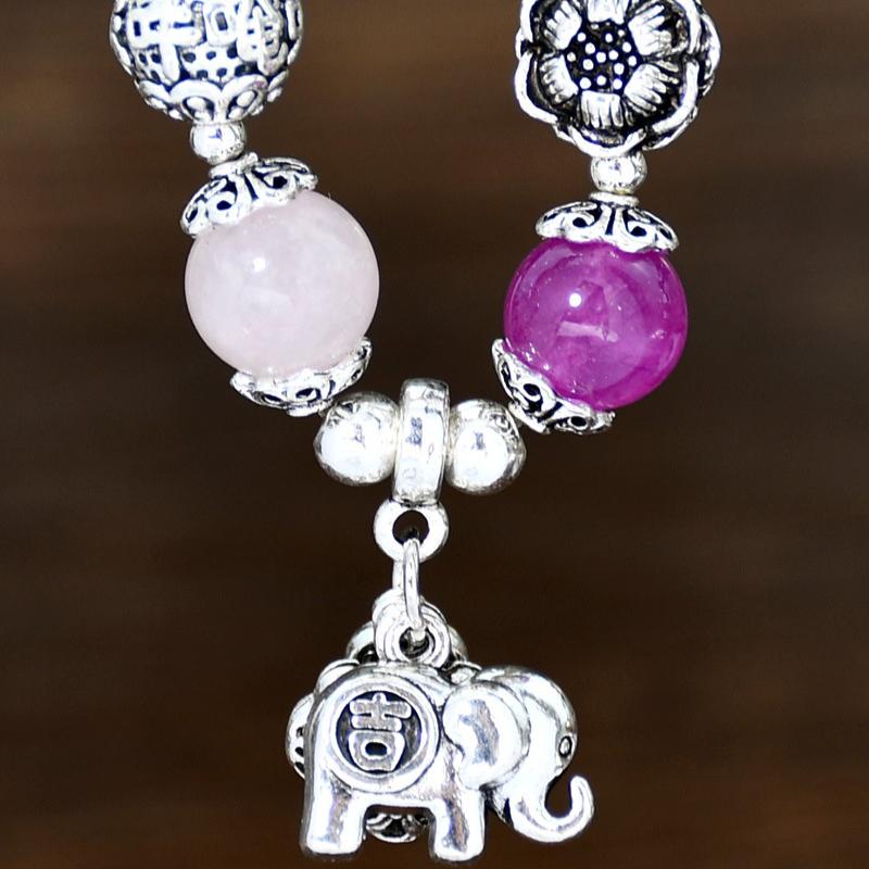 GemChic Women's Ethnic Colored Agate Crystal Elephant Pendant Alloy Flower Beads Bracelet Classical Retro Birthday Christmas Jewelry Gift