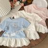 Girls Summer Lace Trim Patch Short Sleeve T Shirt Dress Top Kids Clothing Base Layer