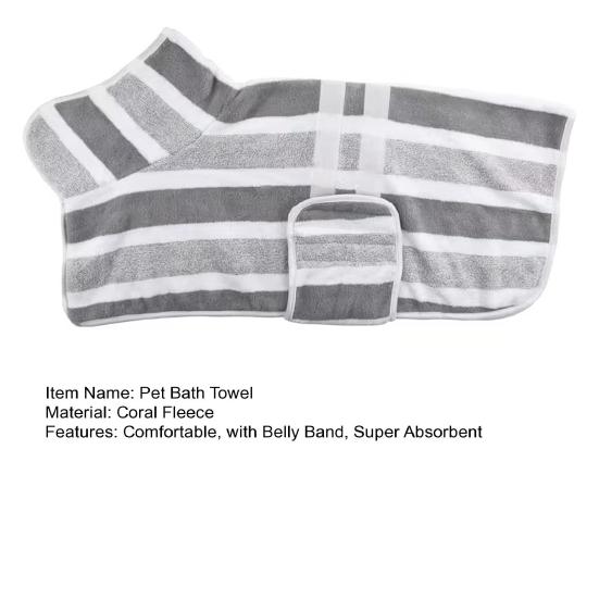 Quick-Drying Dog Bathrobe Striped Dog Wrap Towel with Belly Band Super Absorbent Pet Grooming Towel Robe for Dogs After Bath Machine Washable