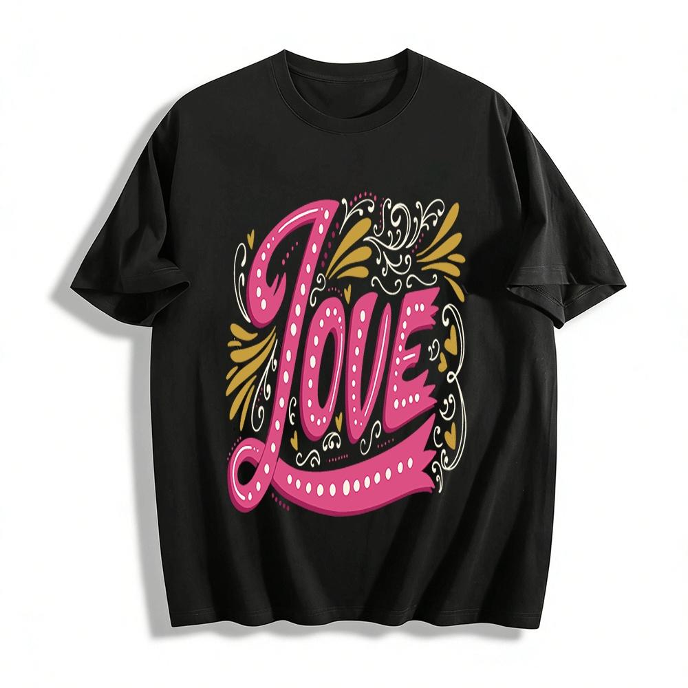 Love Heart Print Casual Crewneck Top For Women Pure cotton T-shirt XXS