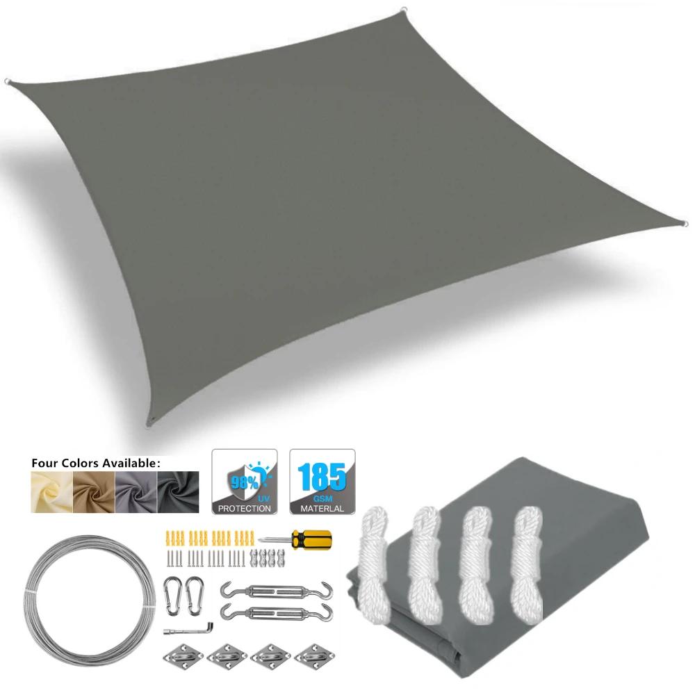 Waterproof Sun Shelter Garden Sun Shade Sail Patio Sunscreen Canopy Anti-UV Square Awning Camping Hiking Tarp with Hardware Kit