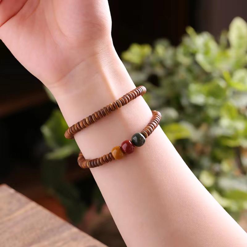 Vintage Green Sandalwood & Alashan Agate Multi-Circle Unisex Bracelet