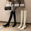 New European and American women's over-the-knee boots, black high-heeled round-headed thick-heeled autumn and winter women's leather boots, 