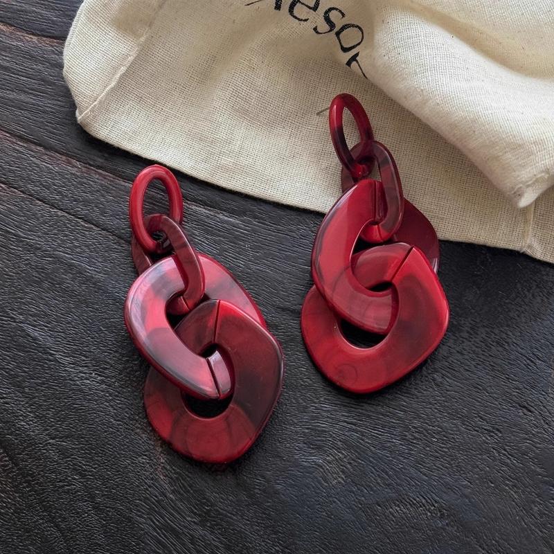 Exaggerated Acrylic Irregular Chain Pendant Earrings For Women Personality Red Large Circle Spliced Earrings