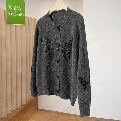 Women's Lamb Wool Blend Butterfly Knitted Cardigan